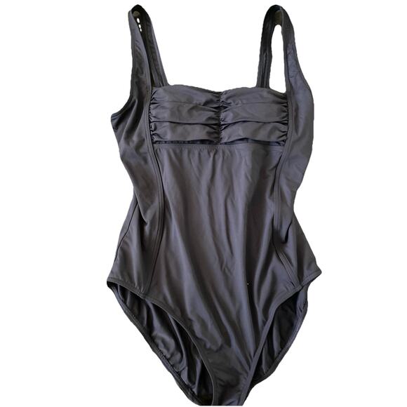 Calvin Klein Ruched One Piece Swimsuit Tummy Control Shaping Square Neck Size 14 - Picture 1 of 6